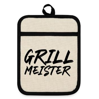Grillmeister Grillkönig - Topflappen mit Gummirückseite - Leinen/Schwarz  - Vorne