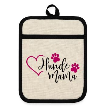 Hund Hunde Mama - Topflappen mit Gummirückseite - Leinen/Schwarz  - Vorne