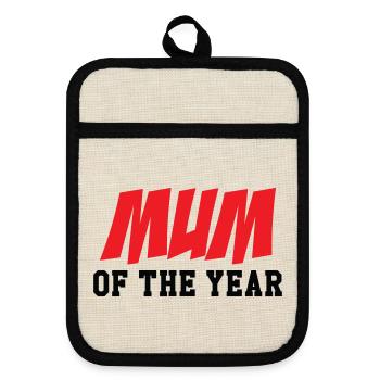 Mom of the Year - Mother's Day - Pot holders with rubber back - linen/black  - Front