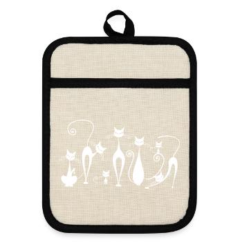 Playful Cats Silhouettes in Sketch Style - Pot holders with rubber back - linen/black  - Front