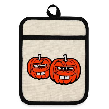 Zwei freche Kürbisse albern lustig Halloween Team - Topflappen mit Gummirückseite - Leinen/Schwarz  - Vorne