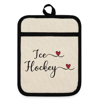 Eishockey Schriftzug mit Herz - Pot holders with rubber back - linen/black  - Front