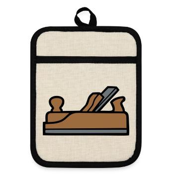 Hobel Tischler Icon - Topflappen mit Gummirückseite - Leinen/Schwarz  - Vorne