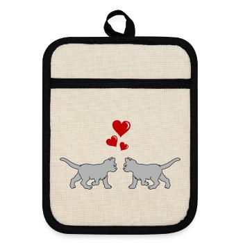 katze_verliebt_02 - Pot holders with rubber back - linen/black  - Front