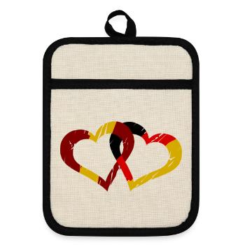 Spanisch deutsche Liebe - Topflappen mit Gummirückseite - Leinen/Schwarz  - Vorne