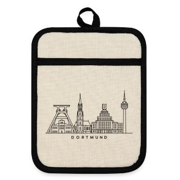 Dortmund Skyline – Line Art - Topflappen mit Gummirückseite - Leinen/Schwarz  - Vorne