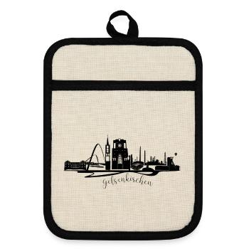Skyline von Gelsenkirchen in Silhouette - Topflappen mit Gummirückseite - Leinen/Schwarz  - Vorne