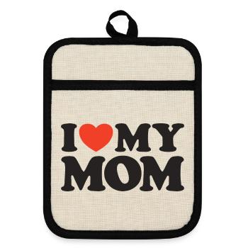 I love my Mom Heart Shirt - Pot holders with rubber back - linen/black  - Front