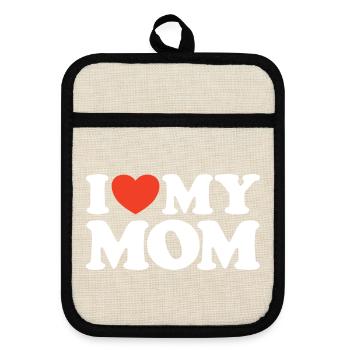 I love my Mom Heart Shirt - Pot holders with rubber back - linen/black  - Front
