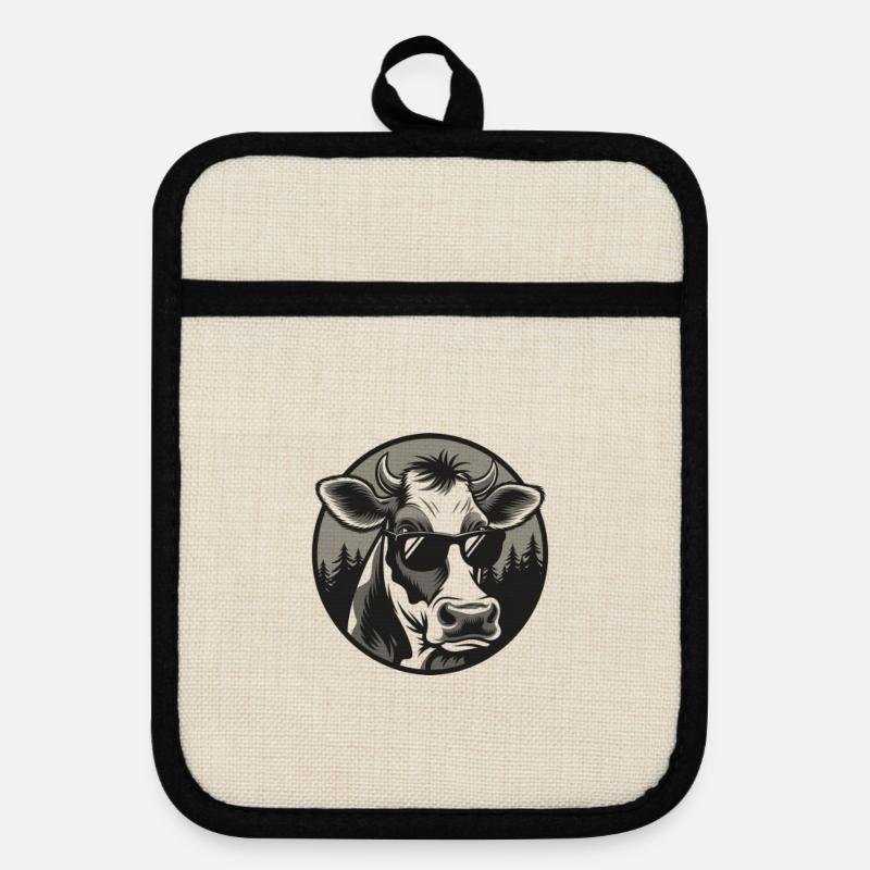 Cow Really Cool - Pot holders with rubber back - linen/black 