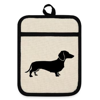 Dachshund Dog Silhouette - Pot holders with rubber back - linen/black  - Front