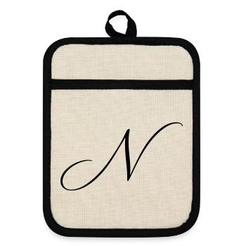 Name mit Anfangsbuchstabe N Nina Noah Nora Nico  - Topflappen mit Gummirückseite - Leinen/Schwarz  - Vorne