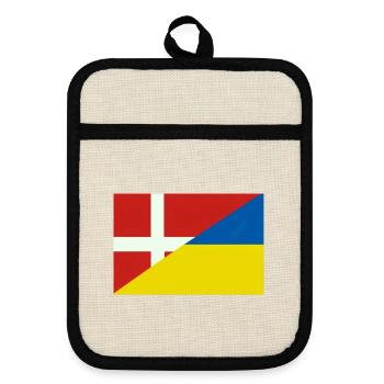Dänemarkische Ukraine-Flagge – dänische und ukrainische Flagge - Topflappen mit Gummirückseite - Leinen/Schwarz  - Vorne