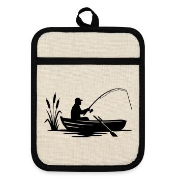 Angler Boot Natur Silhouette - Topflappen mit Gummirückseite - Leinen/Schwarz  - Vorne