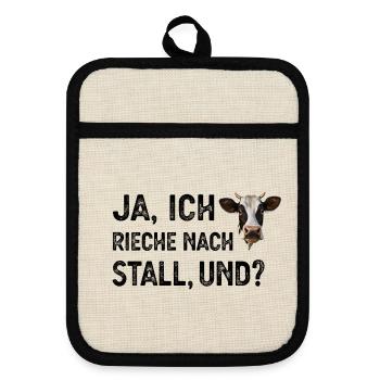 Kuh Landwirt - Topflappen mit Gummirückseite - Leinen/Schwarz  - Vorne