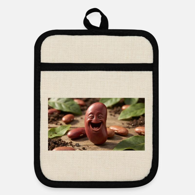 Chickbean Laughing Bean - Pot holders with rubber back - linen/black 