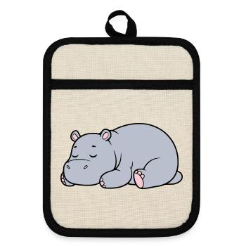 Hippopotame endormi Vecteur paresseux fatigué - Maniques avec dos en caoutchouc - lin/noir  - Devant
