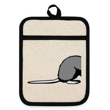 Rat Backside Semi Funny Tail Rodent Animal - Pot holders with rubber back - linen/black  - Front