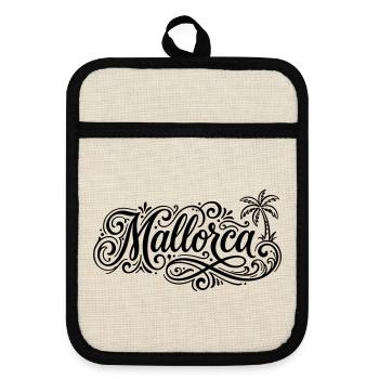 Mallorca Schrift Palmen - Topflappen mit Gummirückseite - Leinen/Schwarz  - Vorne