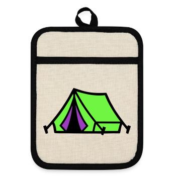 Festival Tent Camping Icon - Pot holders with rubber back - linen/black  - Front