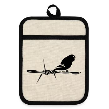 Black Graphic Wellensittich – Schwarzer Vogel - Topflappen mit Gummirückseite - Leinen/Schwarz  - Vorne
