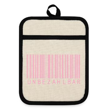 Barcode Rosa "UNBEZAHLBAR"  - Topflappen mit Gummirückseite - Leinen/Schwarz  - Vorne