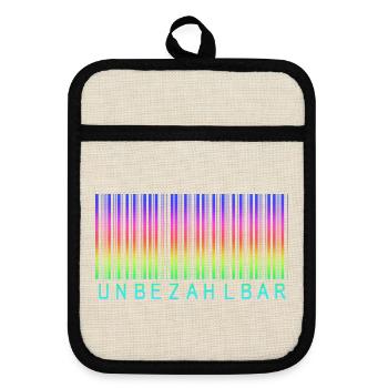Barcode Regenbogen "UNBEZAHLBAR"  - Topflappen mit Gummirückseite - Leinen/Schwarz  - Vorne