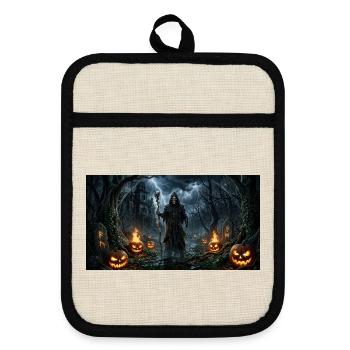 Halloween - Topflappen mit Gummirückseite - Leinen/Schwarz  - Vorne