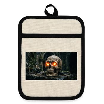 Halloween für alle  - Topflappen mit Gummirückseite - Leinen/Schwarz  - Vorne