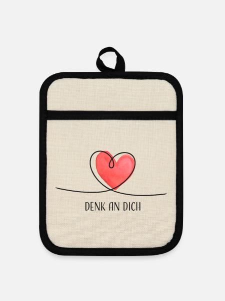 Denk an Dich – Herz Liebe Geschenk - Topflappen mit Gummirückseite - Leinen/Schwarz 
