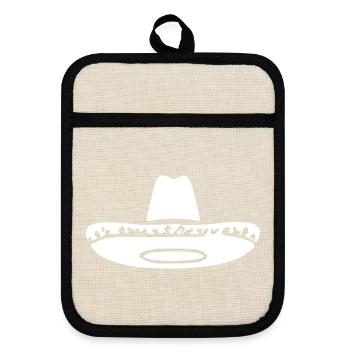Mexikanerhut Mexiko Geschenk  - Topflappen mit Gummirückseite - Leinen/Schwarz  - Vorne