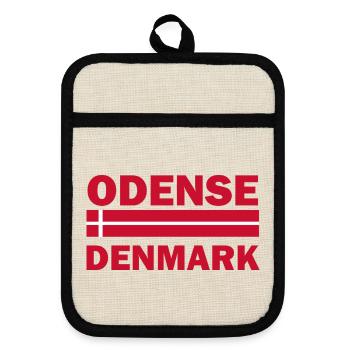 Odense, Dänemark Gestreifte Flagge - Topflappen mit Gummirückseite - Leinen/Schwarz  - Vorne