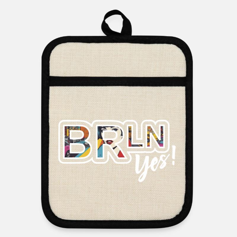 Graffiti-Stil Berlin Yes! - Pot holders with rubber back - linen/black 