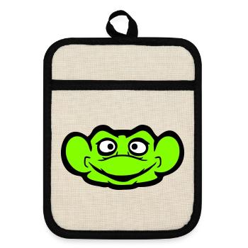 grenouille crapaud sourire drôle bande dessinée heureux cool - Maniques avec dos en caoutchouc - lin/noir  - Devant