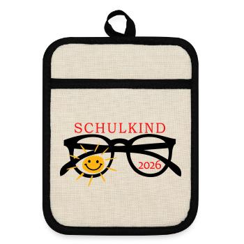 coole Sonnenbrille Schulkind  - Topflappen mit Gummirückseite - Leinen/Schwarz  - Vorne