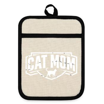 Cat Mom Vintage Wappen - Topflappen mit Gummirückseite - Leinen/Schwarz  - Vorne