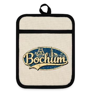 Bochum Vintage Stadtmotiv - Topflappen mit Gummirückseite - Leinen/Schwarz  - Vorne