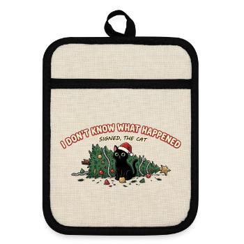 Weihnachtskatze Baum umgeworfen Lustiger Spruch - Topflappen mit Gummirückseite - Leinen/Schwarz  - Vorne