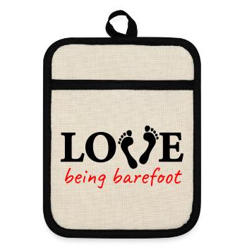 love being barefoot Version 2 - love to be barefoot - Pot holders with rubber back - linen/black  - Front