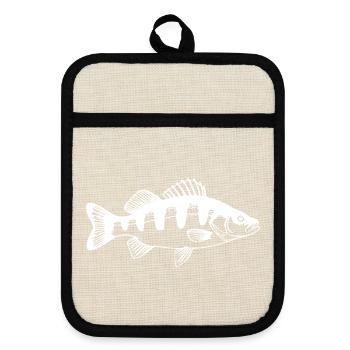 Angler Barsch Fisch Angeln Geschenk Angelsport - Topflappen mit Gummirückseite - Leinen/Schwarz  - Vorne