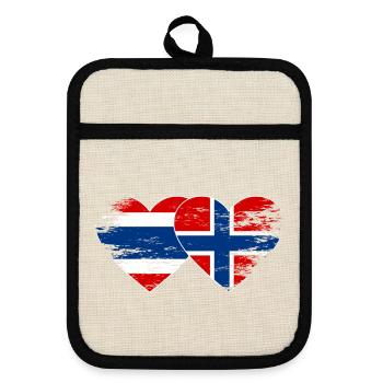 Thailand Norwegen Flagge Herzform used look - Topflappen mit Gummirückseite - Leinen/Schwarz  - Vorne