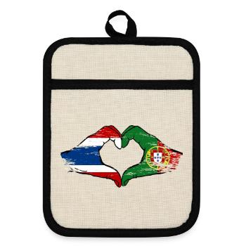 Thailand Portugal Flagge Hände Herzform used look - Topflappen mit Gummirückseite - Leinen/Schwarz  - Vorne