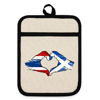 Thailand Schottland Flagge Hände Herz used look - Topflappen mit Gummirückseite - Leinen/Schwarz  - Vorne
