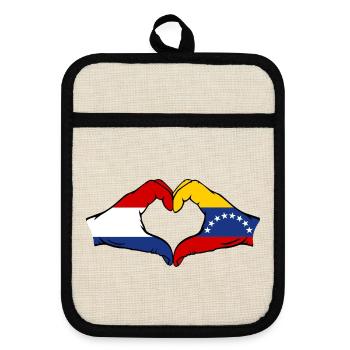 Drapeau Hollande Venezuela mains forme de coeur - Maniques avec dos en caoutchouc - lin/noir  - Devant