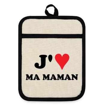 J'aime ma maman - Maniques avec dos en caoutchouc - lin/noir  - Devant