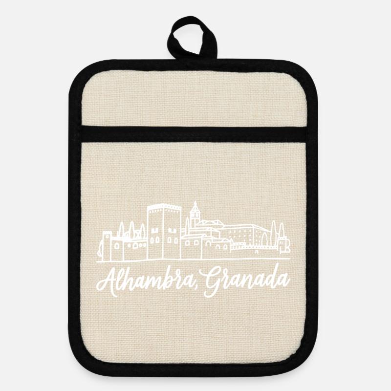 Alhambra Granada - Pot holders with rubber back - linen/black 