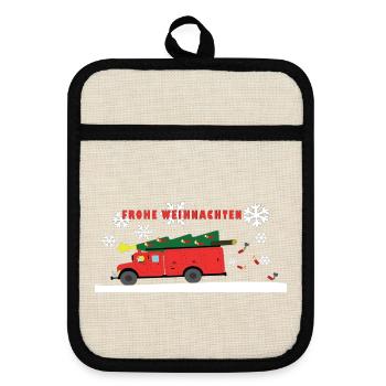 Feuerwehr Weihnachtsbaum Truck - Topflappen mit Gummirückseite - Leinen/Schwarz  - Vorne