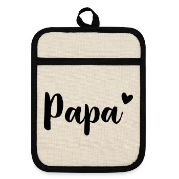 Papa Herz - Geschenkidee - Vatertag Geburtstag - Topflappen mit Gummirückseite - Leinen/Schwarz  - Vorne