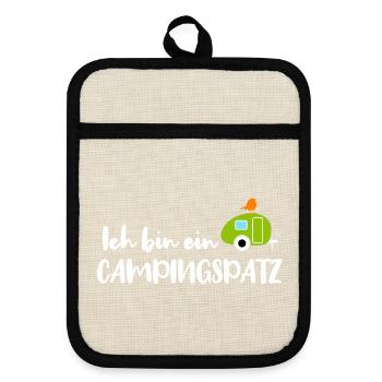 Camping Spatz Fan Camper Wohnwagen Caravan Urlaub - Topflappen mit Gummirückseite - Leinen/Schwarz  - Vorne