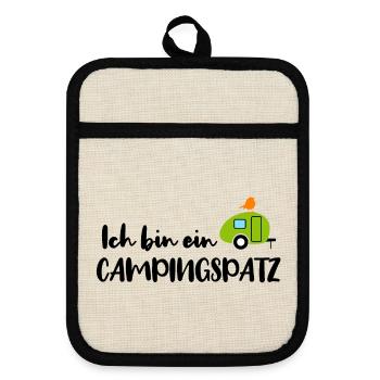 Campingspatz Spatz Camping Camper schwarz Urlaub - Topflappen mit Gummirückseite - Leinen/Schwarz  - Vorne